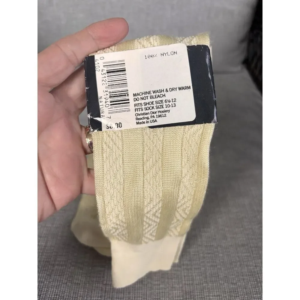 Vintage NOS Christian Dior Mens Socks 100% Nylon sz 10-13 Natural